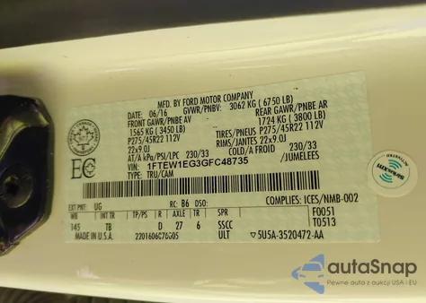 2016 Ford F-150 Limited из США, поврежденный, VIN 1FTEW1EG3GFC48735